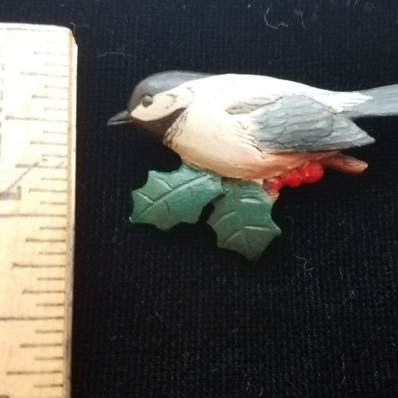 Holiday Jewelry - Wooden Chickadee Brooch - Picture 3 of 4